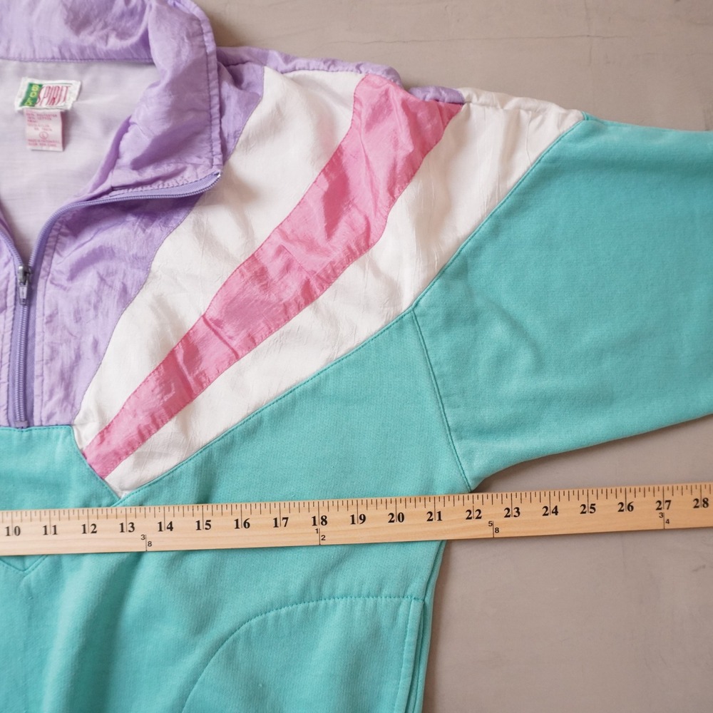 Bold Spirit Vintage 90s Colorblock Quarter Zip Pullover Teal Purple Pink Large - Picture 6 of 7